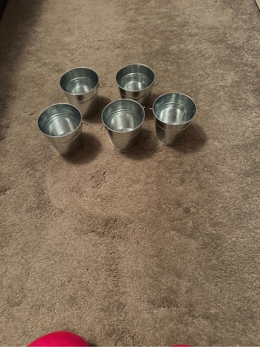 Galvanized Metal Mini Buckets - Set of 5